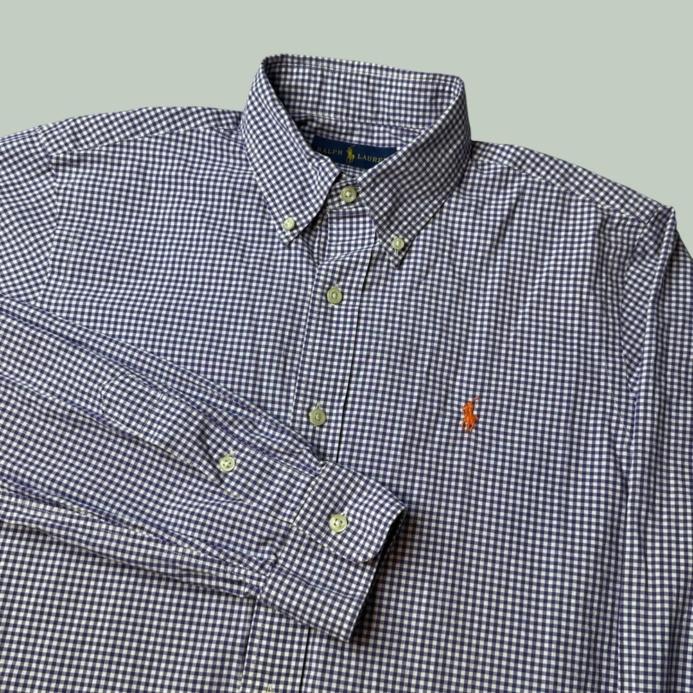 Ralph Lauren Shirt Mens M Gingham Purple White Button-Down Long Sleeve Pony Logo